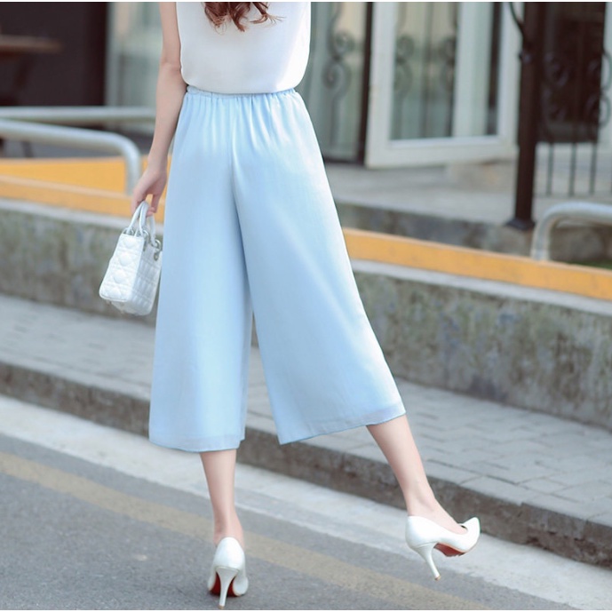 【Blossom】Korean Solid Elastic Waist Wide Leg Pants 7270