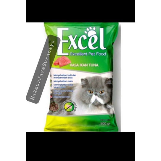 Makanan Kucing EXCEL rasa tuna( bentuk ikan,Donat,segitiga) 500gr