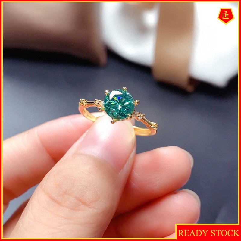 [Ready Stock]Simple Classic Green Moissanite Diamond Ring for Women