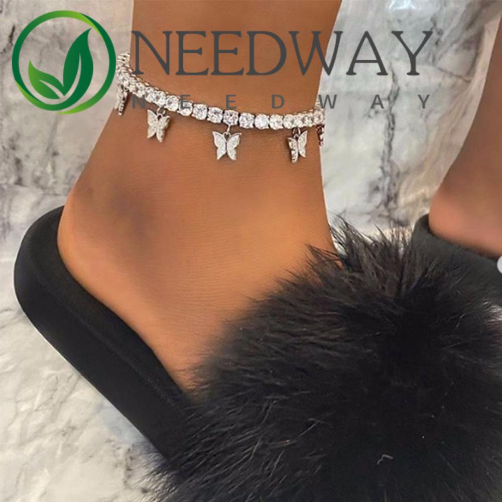 Needway  Cool Butterfly Anklet Charm Bohemia Rhinestone Bracelet Women Elegant Jewelry Gift Alloy Adjustable Simple Female Ankle Chain/Multicolor