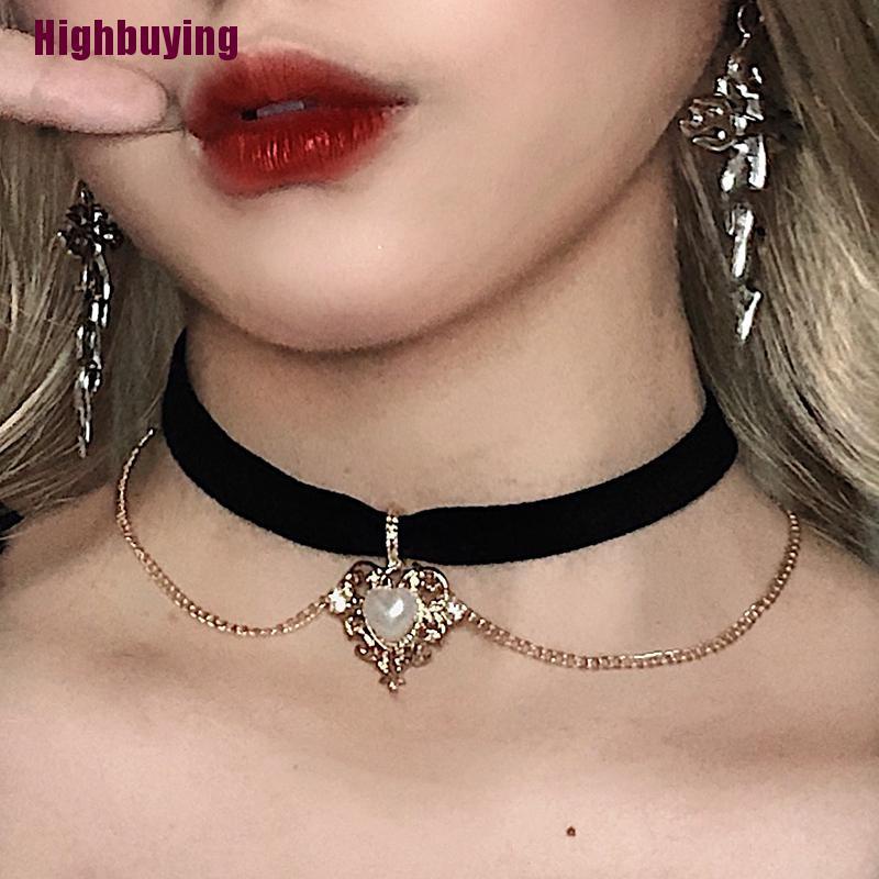 Hbid Kalung Choker Velvet Hitam Liontin Hati Gaya Vintage Untuk Wanita