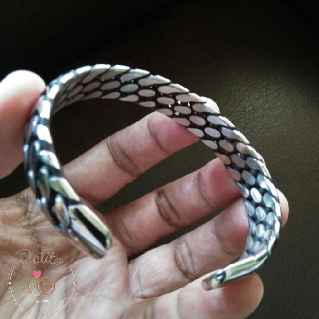 GELANG TITANIUM BAJA PUTIH MONEL SISIK NAGA PRIA WANITA ANTI KARAT ANTI LUNTUR TERBARU TERMURAH