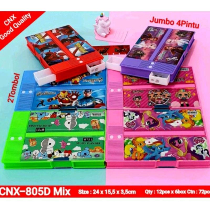 

Tempat pensil tombol jumbo 4 pintu karakter / Tempat pensil magnet jumbo 4 pintu