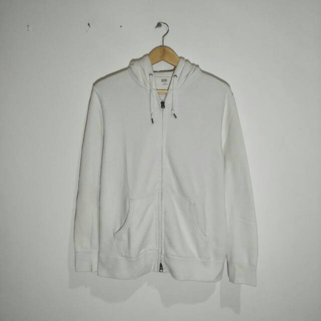 Jaket ziphoodie hoodie uniqlo white original vintage