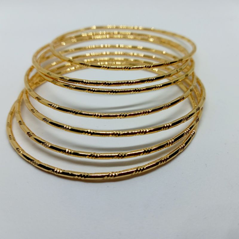 Gelang Keroncong Bambu Set 7pcs / Perhiasan Imitasi Lapis Emas