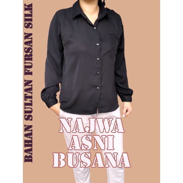 Kemeja/Blouse hitam bahan fursan silk