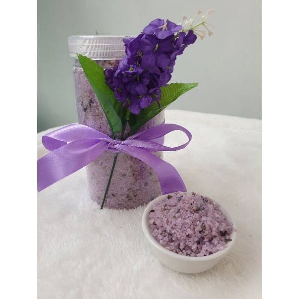 Bath salt aromaterapi LAVENDER PREMIUM dengan Bunga Asli, 1000gr, garam mandi aromaterapi premium