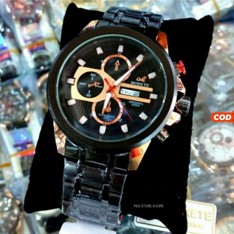 JAM TANGAN PRIA MIRETE TAHAN AIR RANTAI STAINLIS Steel FREE Box Kancing DAN Batrai Cadangan | Tanggal Hari Aktif New!! Jam Kasual Analog KUARSA Pria | Exklusive Box | Water Resistance | Rantai Baja Anti Karat | Mewah Elegan | JAM MIRETE | Mirete