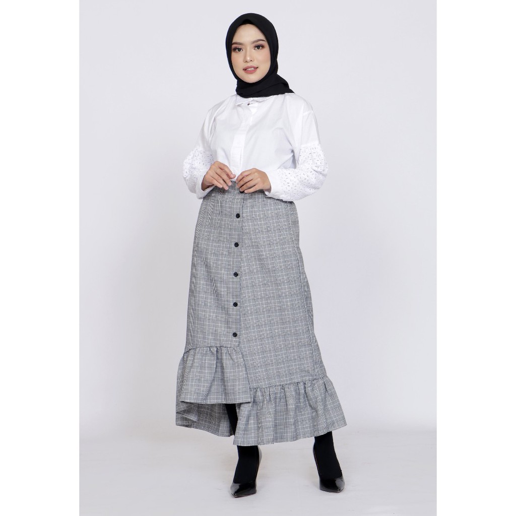 Rok Panjang Kotak Muslim Wanita ZAHRA SIGNATURE Long Skirt Checkered Ruffle