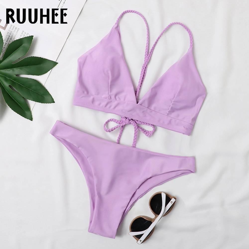 PREORDER RUUHEE Sexy Bikini Swimsuit Women 2021 Push Up Swimsuit Solid Bikini Sets Swimming Suit Hal