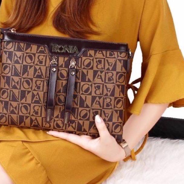 Clutch BONIA DOUBLE ZIPPER ( Kualitas Super ) Premium import tas batam selempang wanita