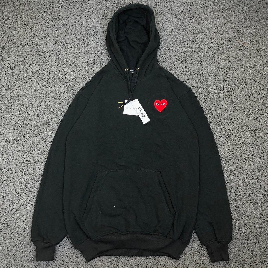 JAKET SWEATER HOODIE PLAY COMME DES GARCONS CDG SMALL RED HEART PATCH GENUINE BLACK