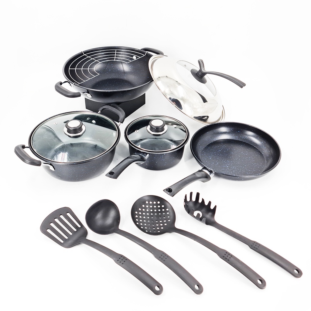 COOKWARE SET 4PCS WITH EROS SUTIL SET PANCI SET WAJAN WOK PAN PANCI SUSU MILK POT PANCI KUPING TUTUP
