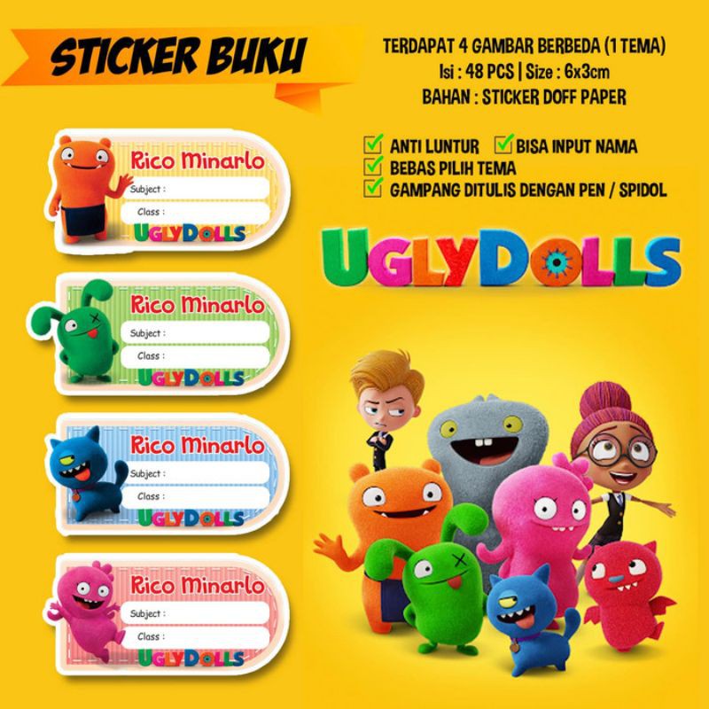 

Sticker / Stiker Buku Custom Nama Tema UGLY DOLLS UGLYDOLLS