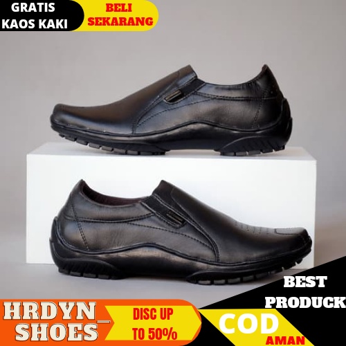 CEVANY X BADIL SepatuFormal Pantofel pria Resmi Hitam Kondangan Kerja Casual Slip On Kulit Asli 001