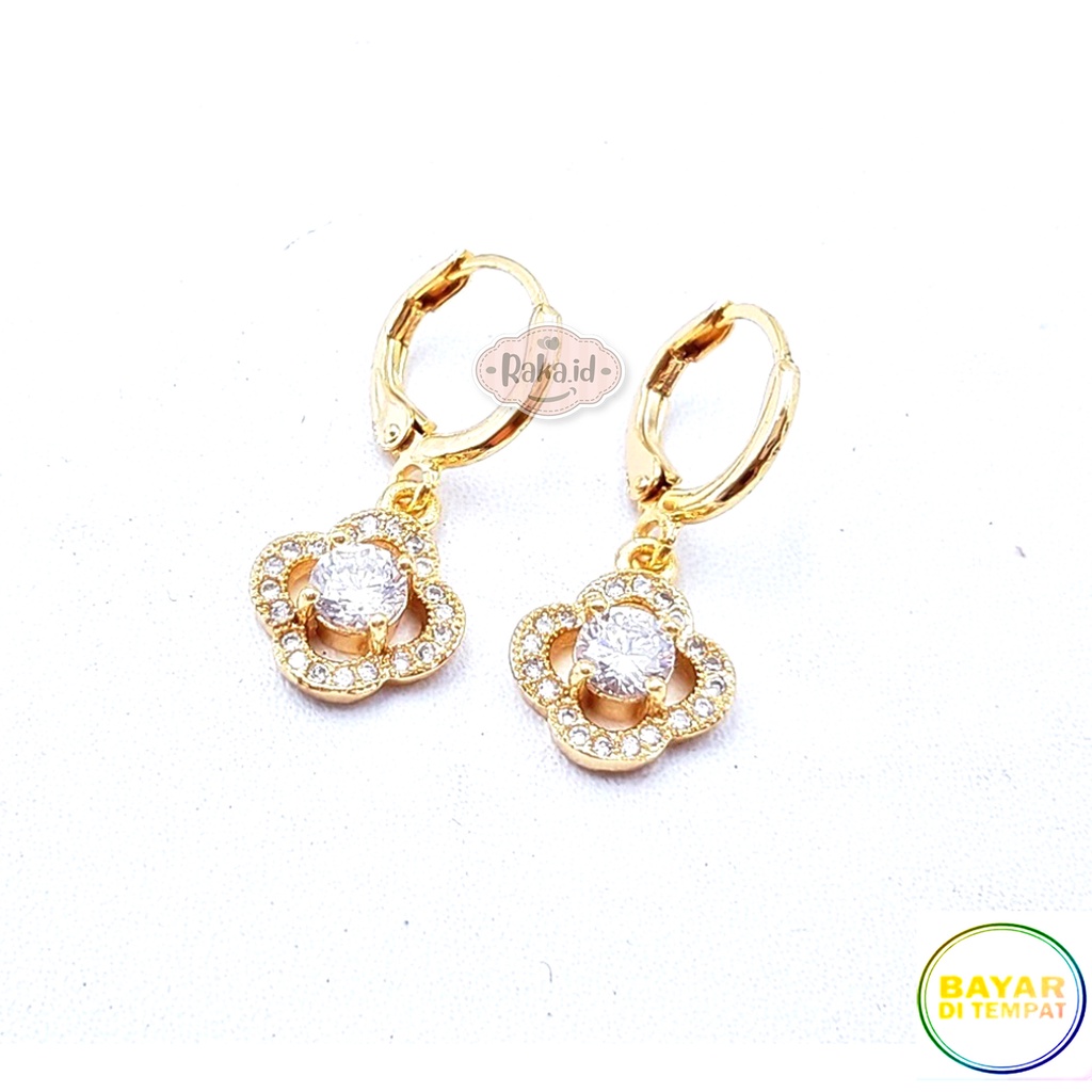 Raka Acc - Anting Clip / Klip Motif Anyam Mata Warna Merah Mas Gold Perhiasan Aksesoris Wanita 955