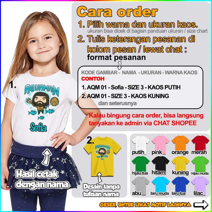 Baju Kaos ANAK DAN DEWASA AQUAMAN COUPLE (FREE NAMA)