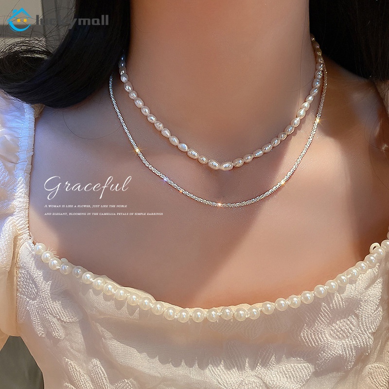 Korean Fashion Multilayer Necklace Pearl Necklaces for Women Diamond Jewelry Accessories