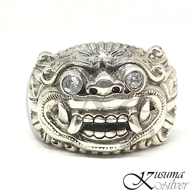 Cincin Ring Perak silver Ukir Barong Rangda Batu Putih Lebar Asli 925 Pria Custom