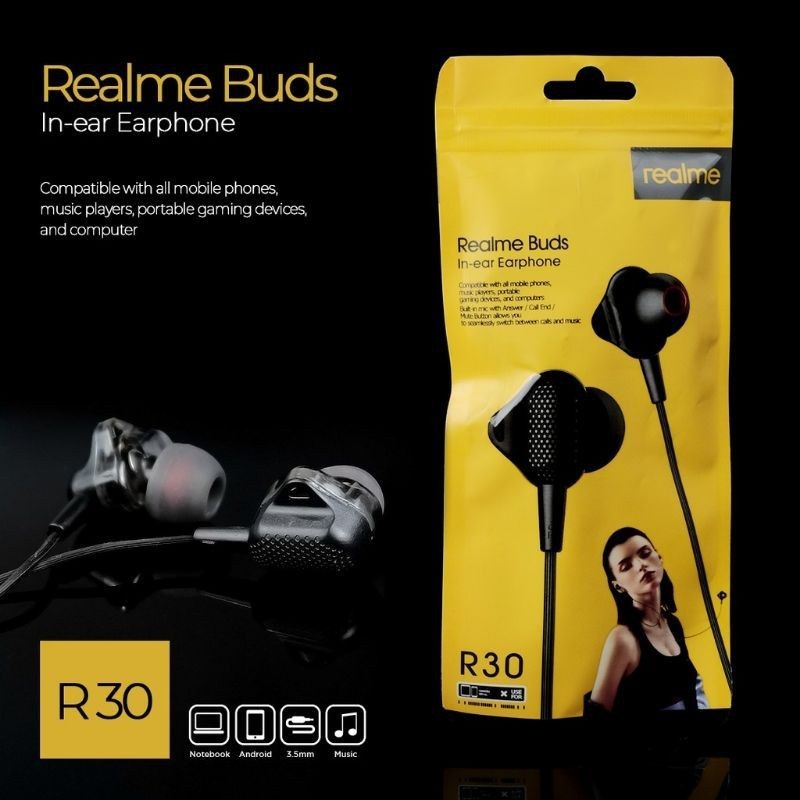 Headset Realme R-30 In-Ear Music Earphone The Real Bass HF Handsfree