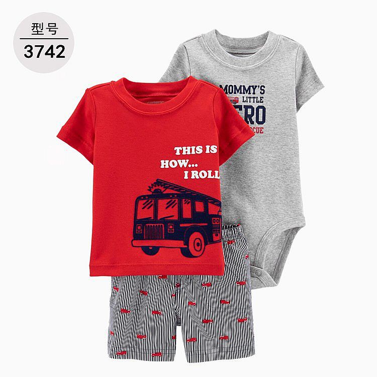 Setelan Baju Bayi / Romper Bayi Laki Laki 3 In 1 Red Import Usia 6-24 Bulan Berkualitas