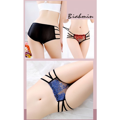 Celana Dalam Wanita bertali  Pola Bordir G String Transparan Sexy Pinggang berlubang 3C136