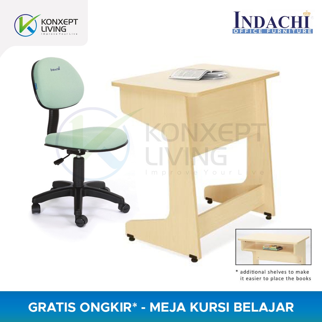 Meja dan Kursi Set Belajar / Meja Kerja dengan Laci Indachi Vista Plus