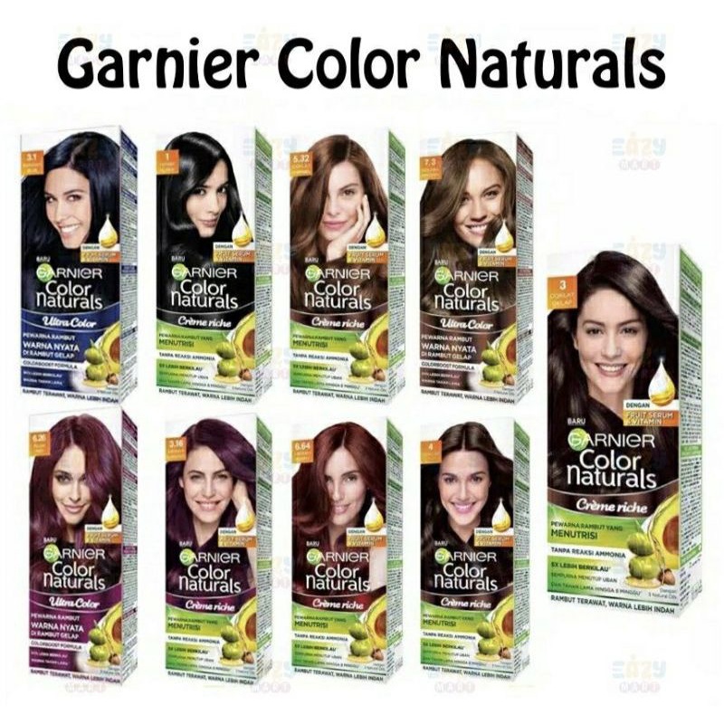 garnier semir rambut besar box 01 hitam 03 coklat kehitaman 3.16 burgundy 5.32 coklat caramel 6.64 m