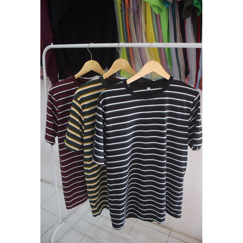 KAOS STRIPE TIGA WARNA  | KAOS SALUR TANGAN PENDEK | SALUR COTTON CVC TERMURAH!!!