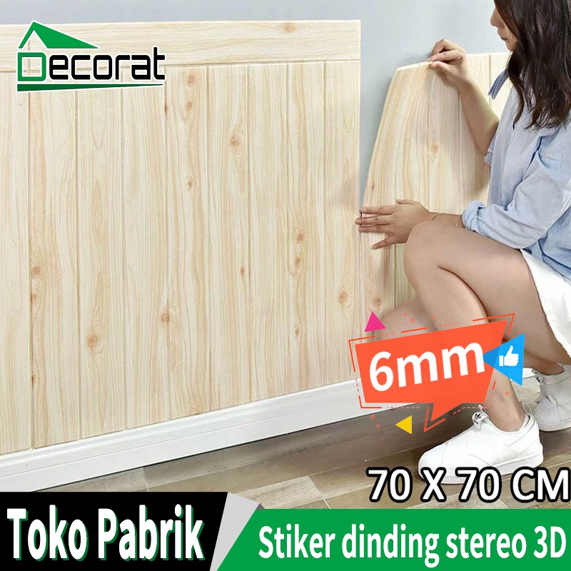 Stiker Dinding Butir Kayu Wallpaper Dinding Foam 3D Motif Kayu Kamar tidur, ruang tamu, dinding TV