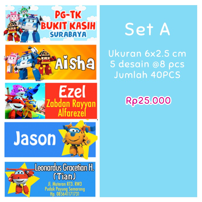 Jual Label Nama DESAIN SUKA-SUKA - Robocar Poli Indonesia|Shopee Indonesia