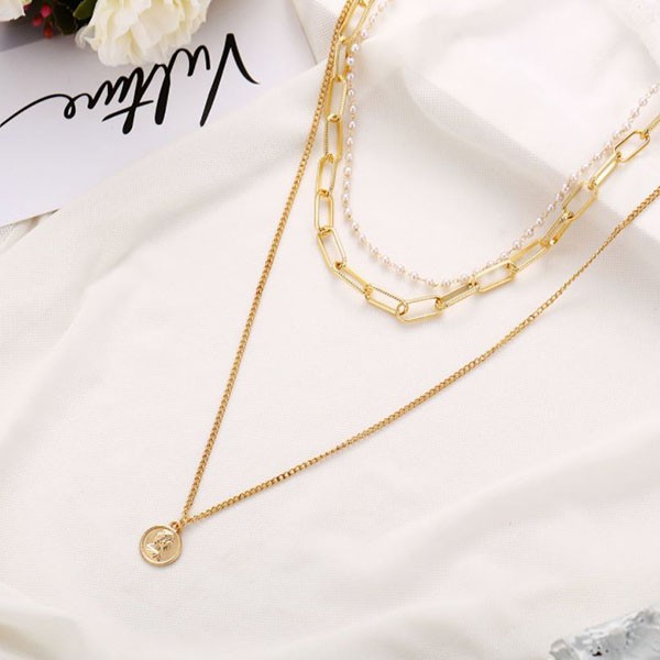 kalung multilayer retro pearl multilayer necklace jka205(1H1)