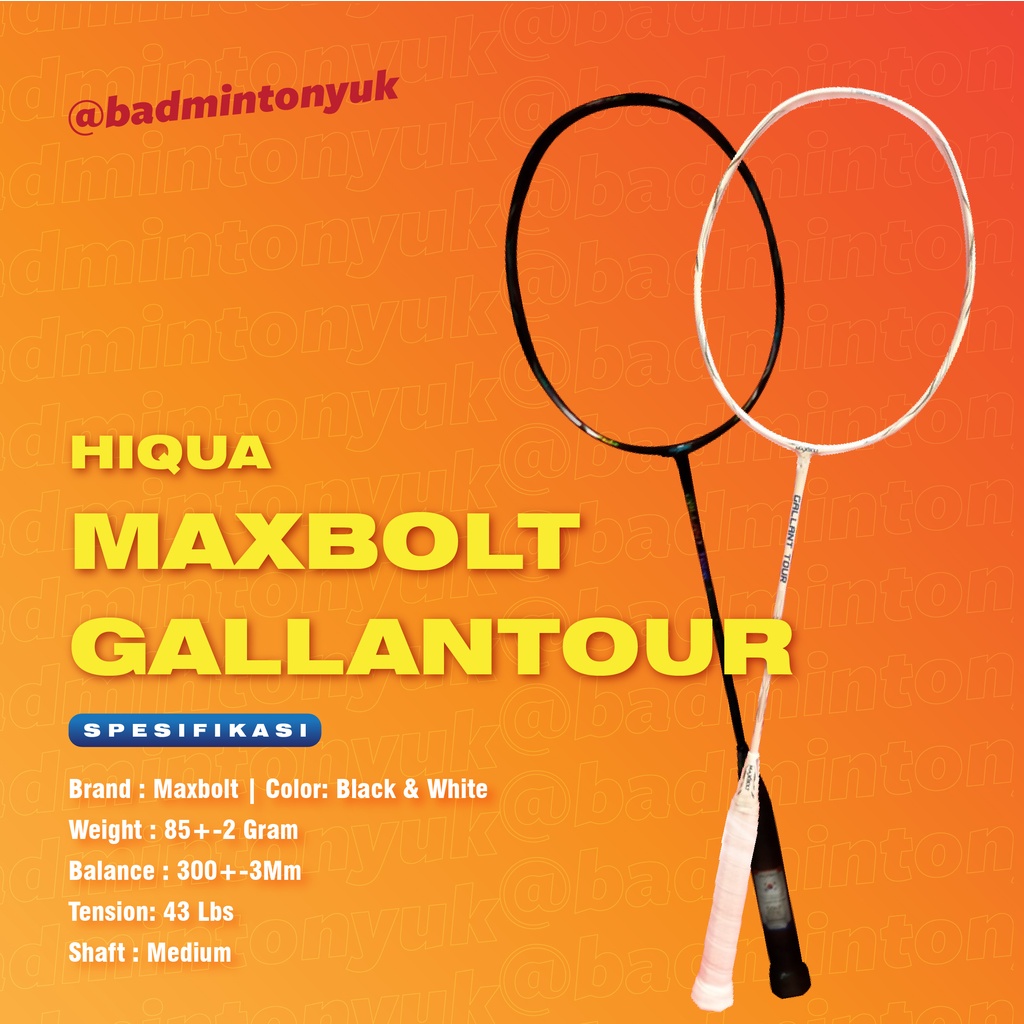 Maxbolt Gallant Tour White / Black Raket Badminton Original