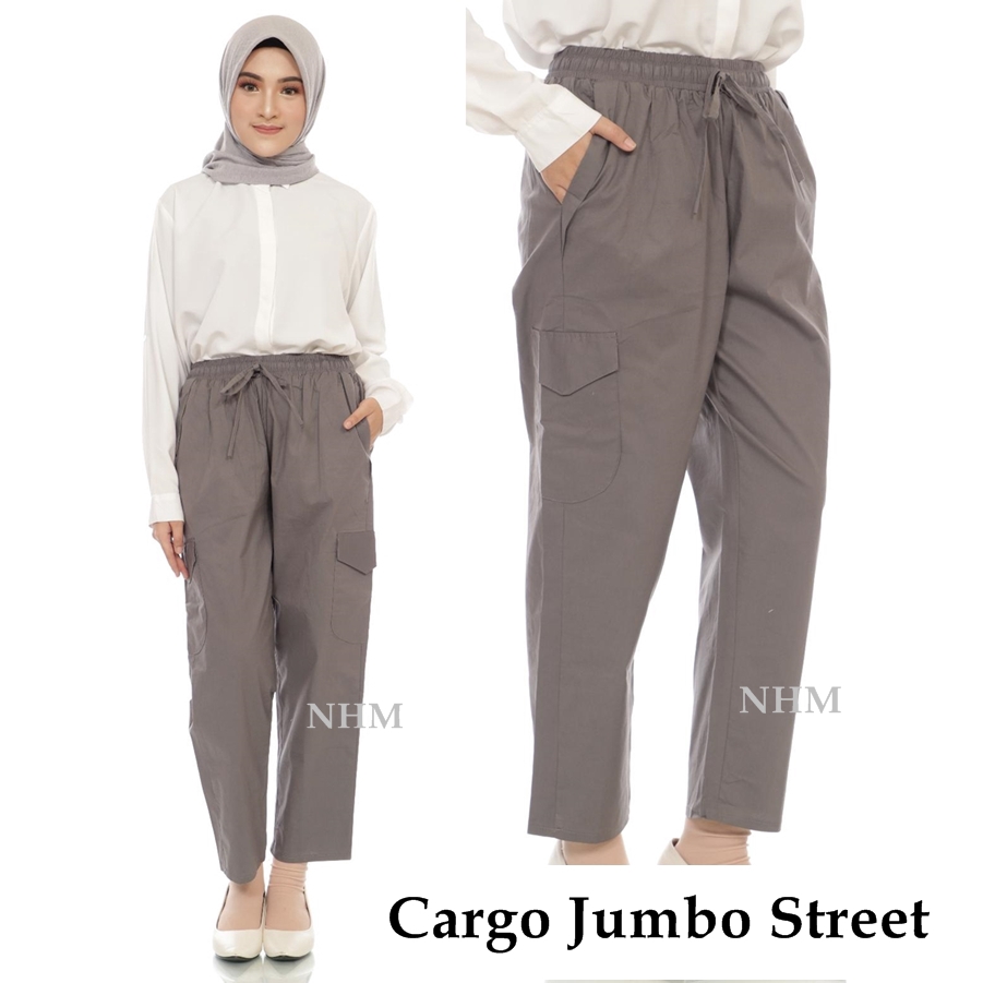 Nhm Celana Cargo Wanita Jumbo Panjang Kantong oversize