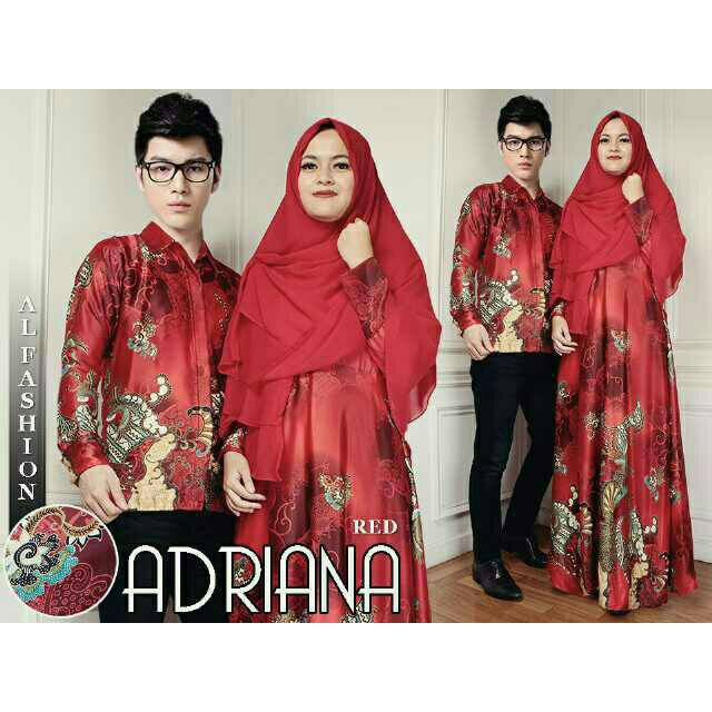 Ready Lagi Baju Gamis Couple Sarimbit Batik Muslim Remaja Sutra Syari Syari Adriana Red