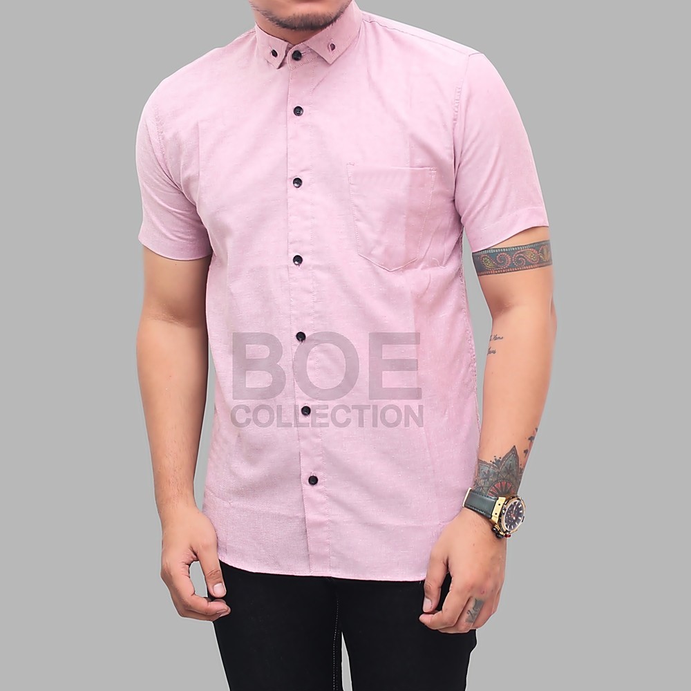 TURUN HARGA KEMEJA PRIA PENDEK BOSS SEMI JEANS SLIMFIT SEMI BATIK CASUAL BIRU ABU PALING MURAH