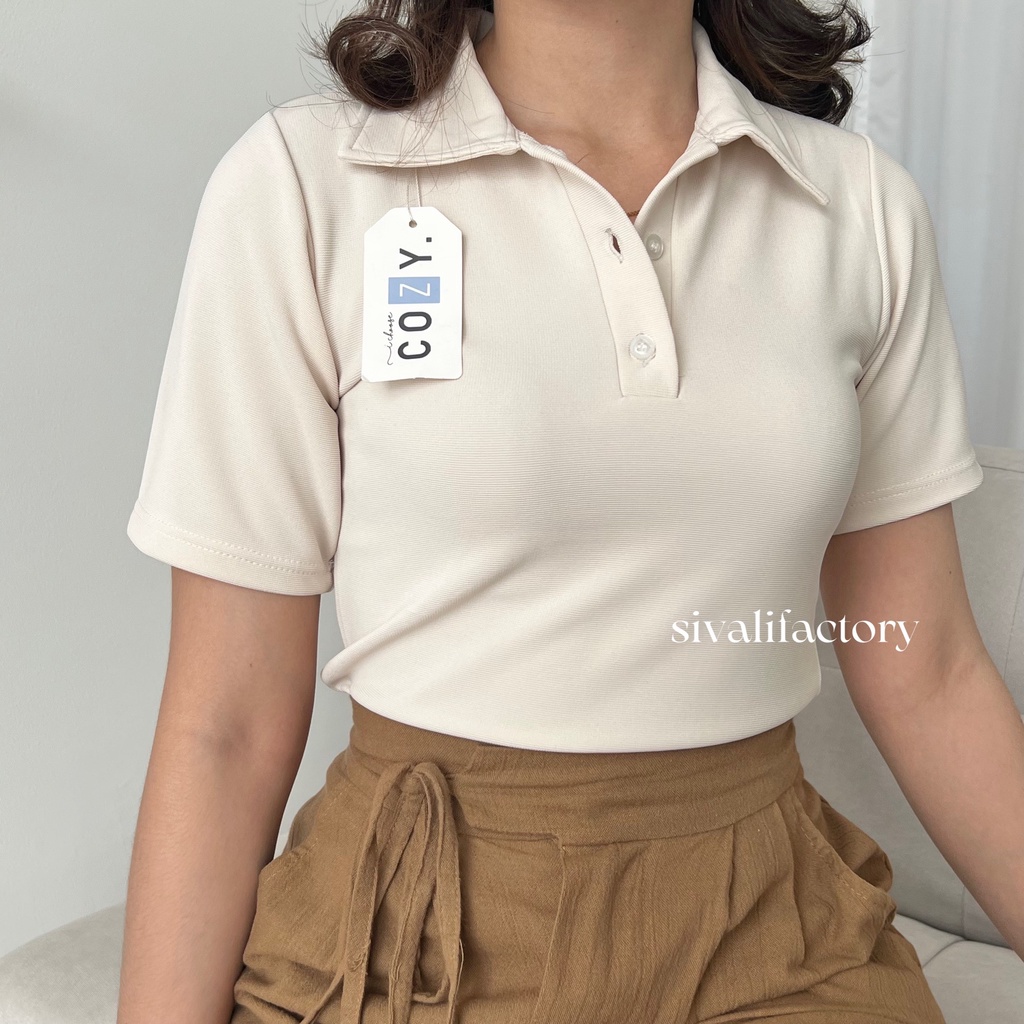 SIVALI AVA Polo Knit Top Shortsleeve Shirt Lengan Pendek Kaos Polo Atasan Wanita