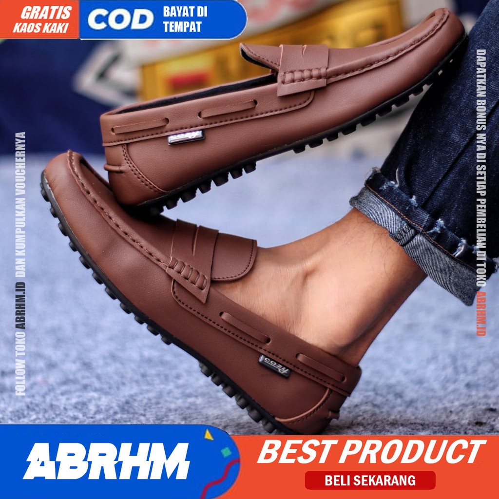 ABRHM X VERONA Sepatu Kasual Pria Sepatu Pria Casual Slop Anti Slip Kulit Pu Cowo/Cowok Sepatu Kerja Kantor Semi Formal Kuliah Kondangan Gaya keren Kekinian Murah Terlaris