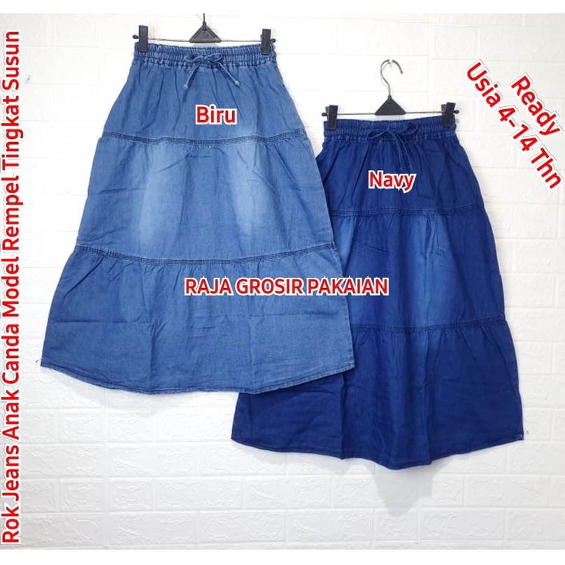 Rok Jeans Anak Canda  Model Rempel Tingkat Susun Usia 4-14 Thn