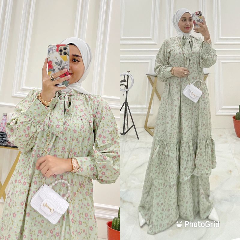 GAMIS RAYON PITA REMPEL MOTIF BUNGA CANTIK DRESS WANITA TERBARU KEKINIAN