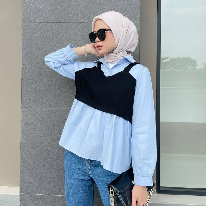 Blouse Wanita Korea  Kekinian Atasan Wanita Blouse Korea Putih Import Blouse Wanita Lengan Panjang B