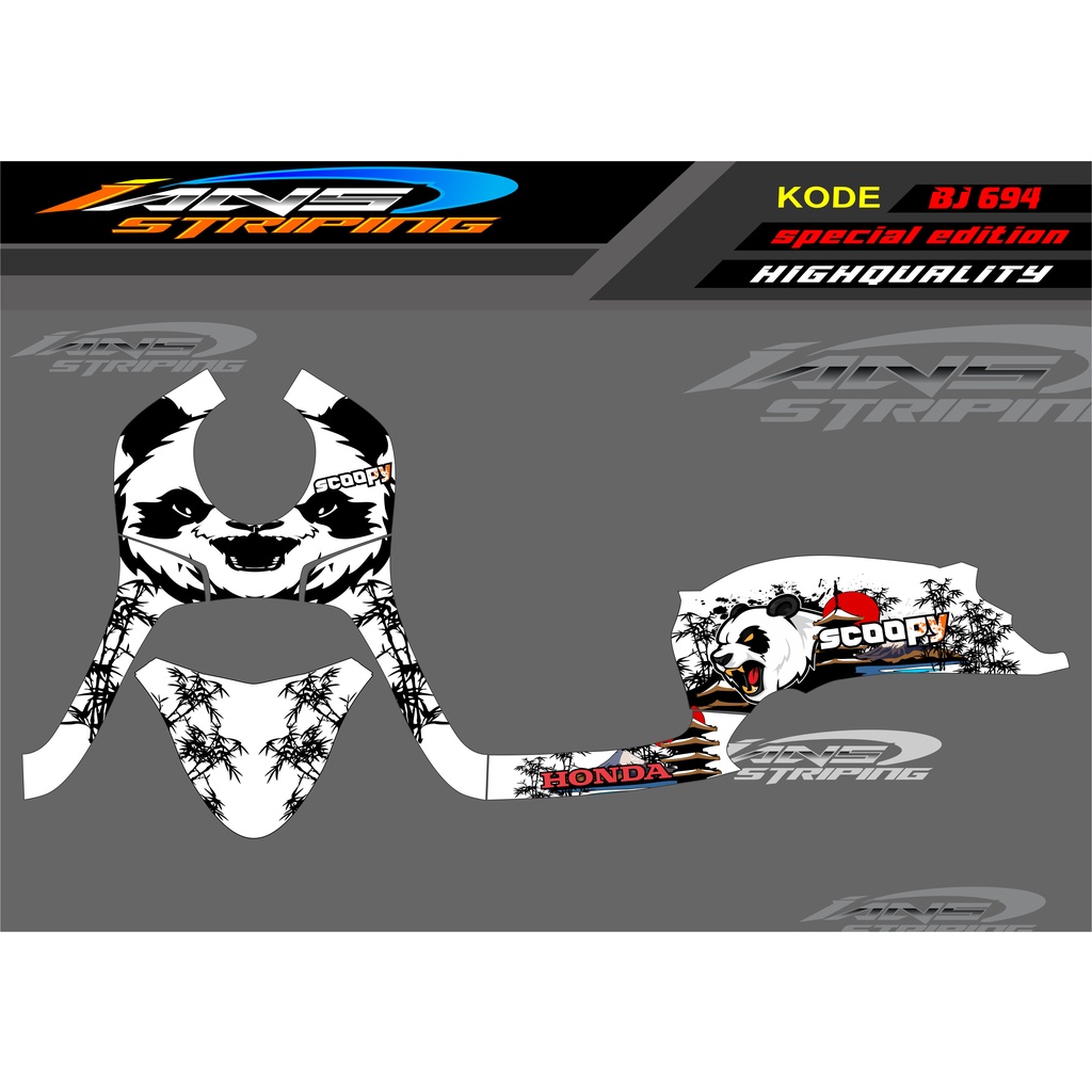 DECAL STICKER SCOOPY FULL BODY BLOK MOTOR / STICKER VARIASI SCOOPY PANDA/ STICKER TERBARU