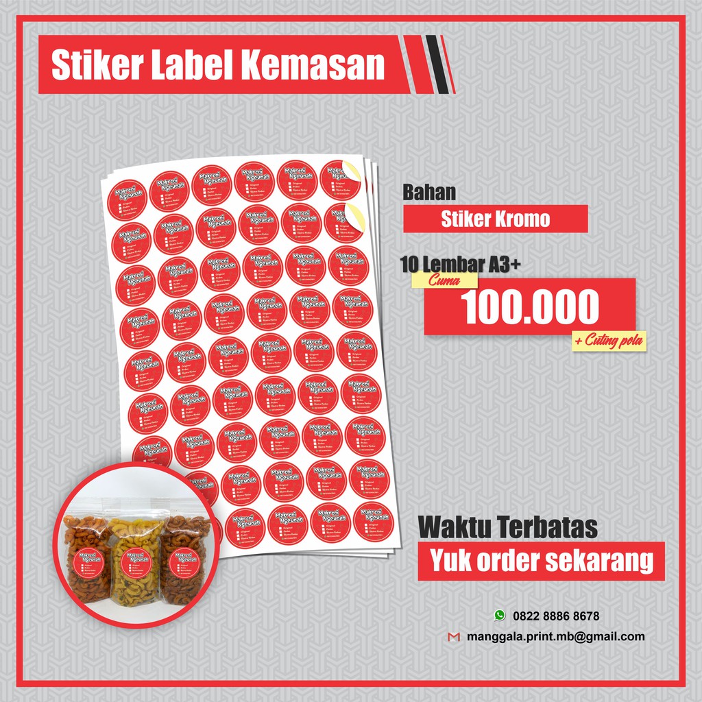 

Stiker / Label Kemasan Makanan / Minuman / Kosmetik min 100 pcs,kelipatan Cutting Free Desain Custom