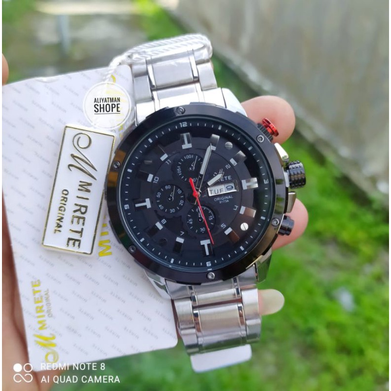 JAM TANGAN MIRETE SILVER PLAT OLAT HITAM TERBARU JAM TANGAN IMPORT PRIA TAHAN AIR, JAM TANGAN KASUAL PRIA MIRETE ORIGINAL JAM TANGAN COWOK TERLARIS MIRETE