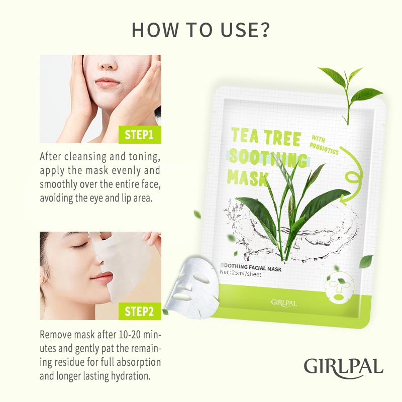 GIRLPAL Smoothing FACIAL MASK Tea Tree Deep Moisturizing Soothing Face Sheet Mask Masker Wajah Facial Skincare