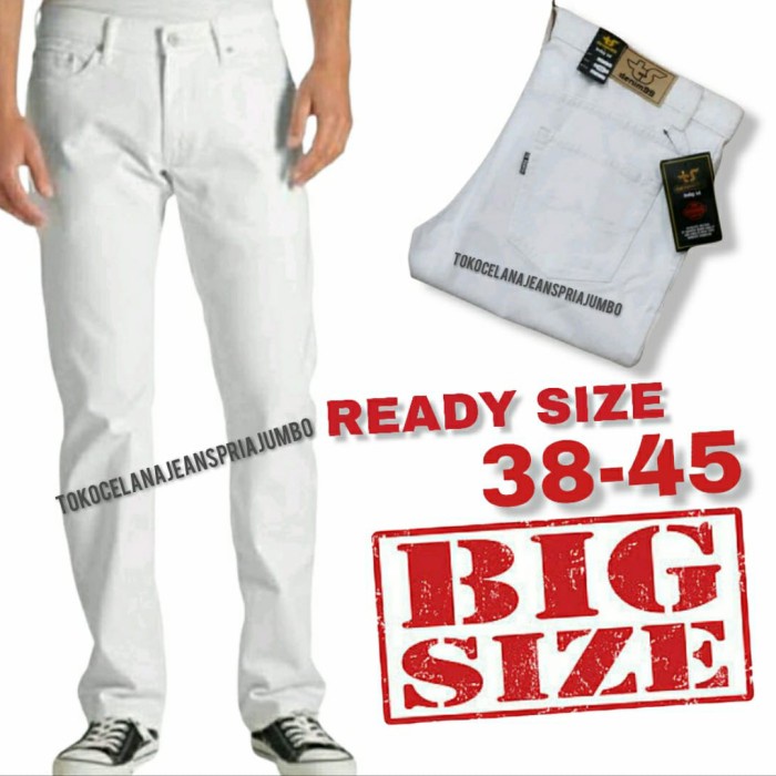 Big size celana jeans pria jumbo big size putih 38 40 42 43 44 45 - Putih, 45