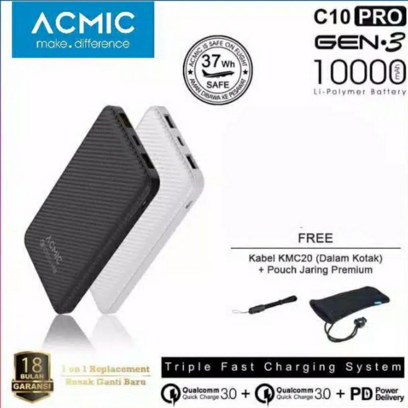 PowerBank Acmic P10PRO Q10PRO C10PRO F10PRO W10PRO Power Wing 10000mAh Quick Charge 3.0 + PD 18W