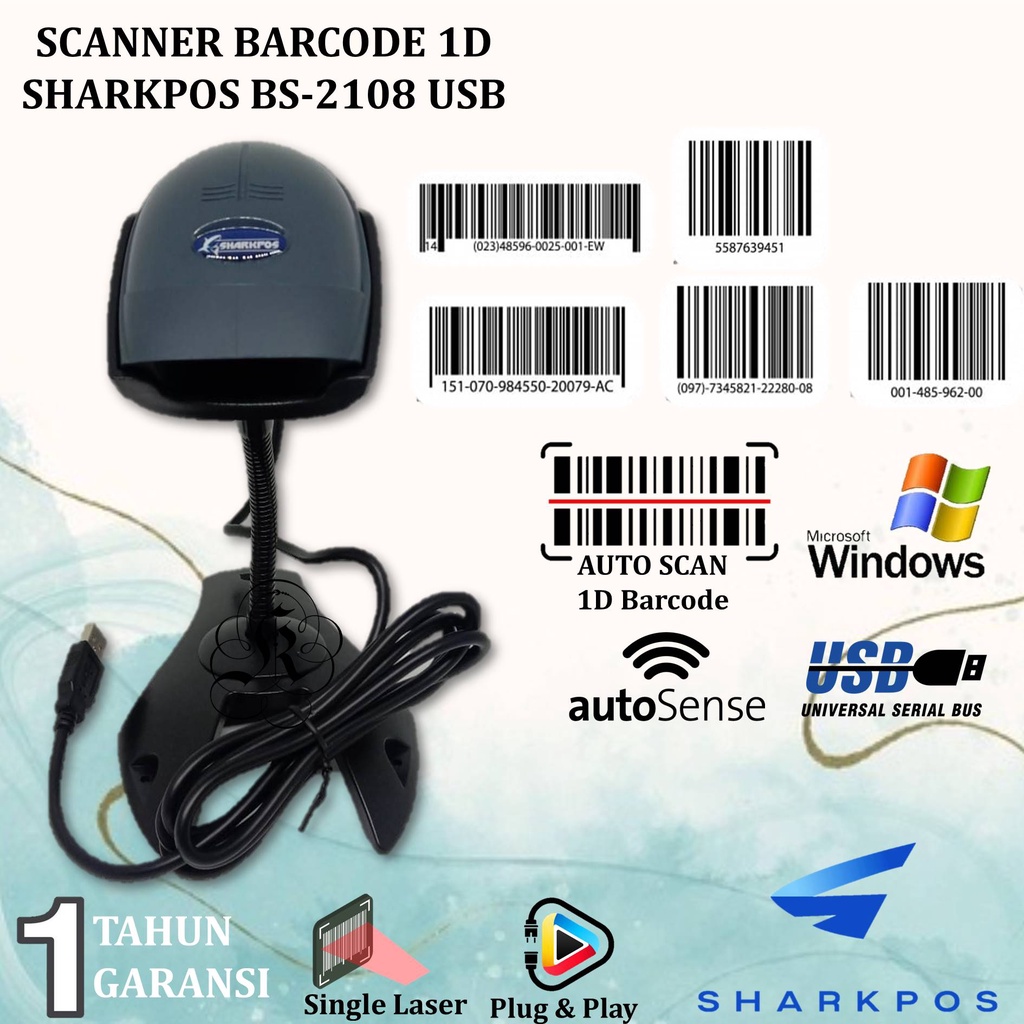 BARCODE SCANNER 1D SHARKPOS BS2108A SETARA SANTANG ST-2055A AUTO SCAN + STAND BS-2108A