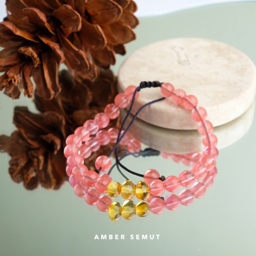 Gelang Amber Baltic Lemon Glossy X Pink Botswana by Amber Semut