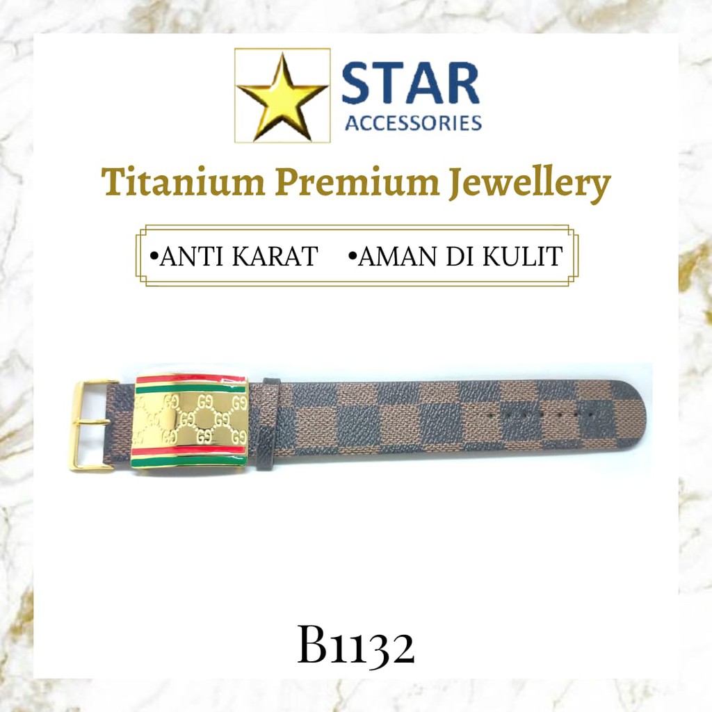 Gelang Sabuk/ Gelang Gesper/ Gelang Jam Kulit Premium Titanium Gucci